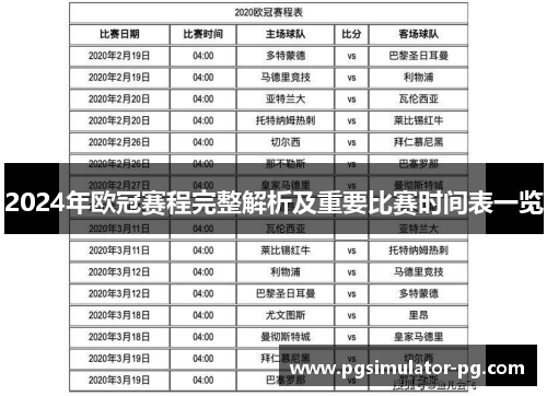 2024年欧冠赛程完整解析及重要比赛时间表一览