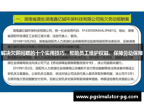 解决欠薪问题的十个实用技巧，帮助员工维护权益、保障劳动保障