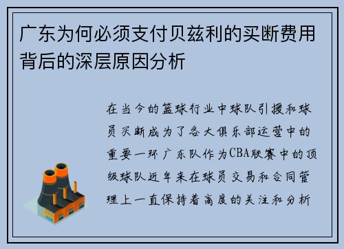 广东为何必须支付贝兹利的买断费用背后的深层原因分析